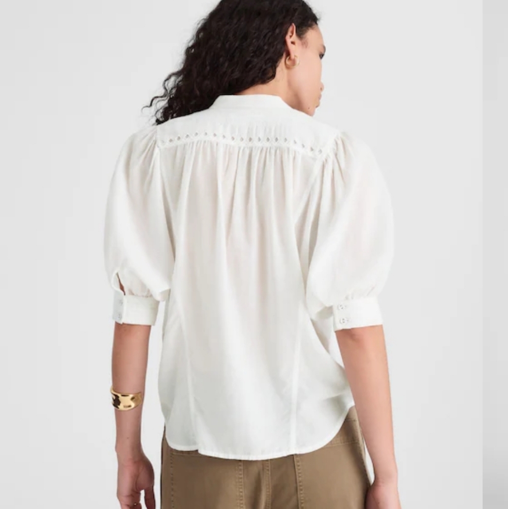 Madewell Puff-Sleeve Band-Collar Shirt Size 12 NWT - Picture 4 of 11